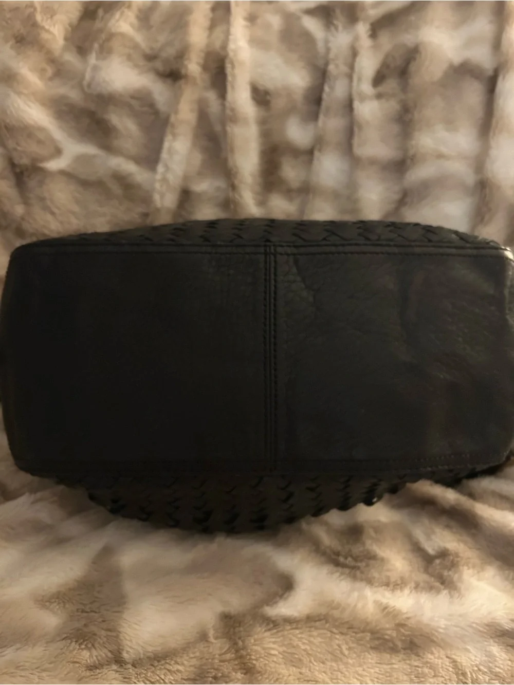 Cole Haan Black Woven Leather Large Hobo with Gold Accents